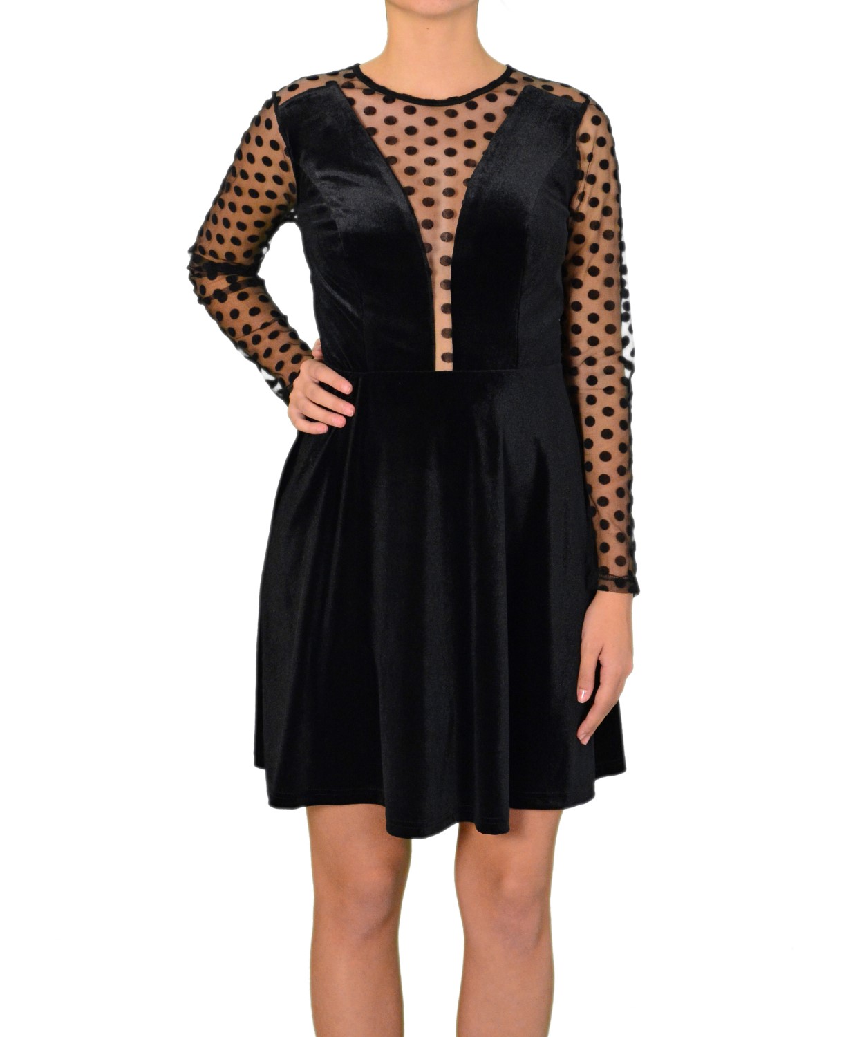 Γυναικείο φόρεμα velvet κλος με διαφάνεια μαύρο 8051175J